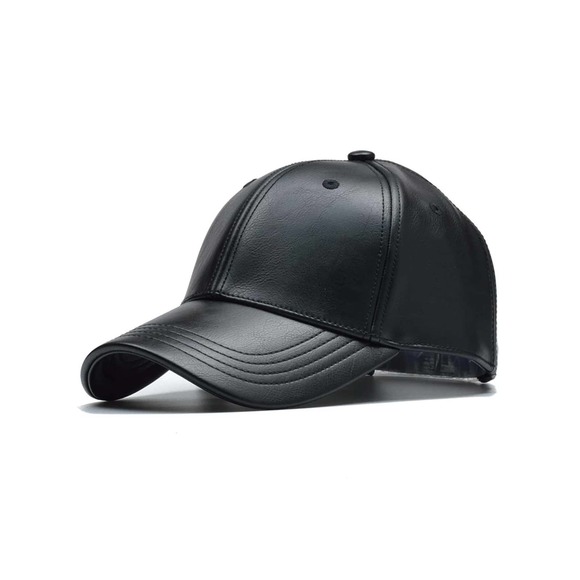 Accessories - vegan leather Solid Baseball Cap hat black
